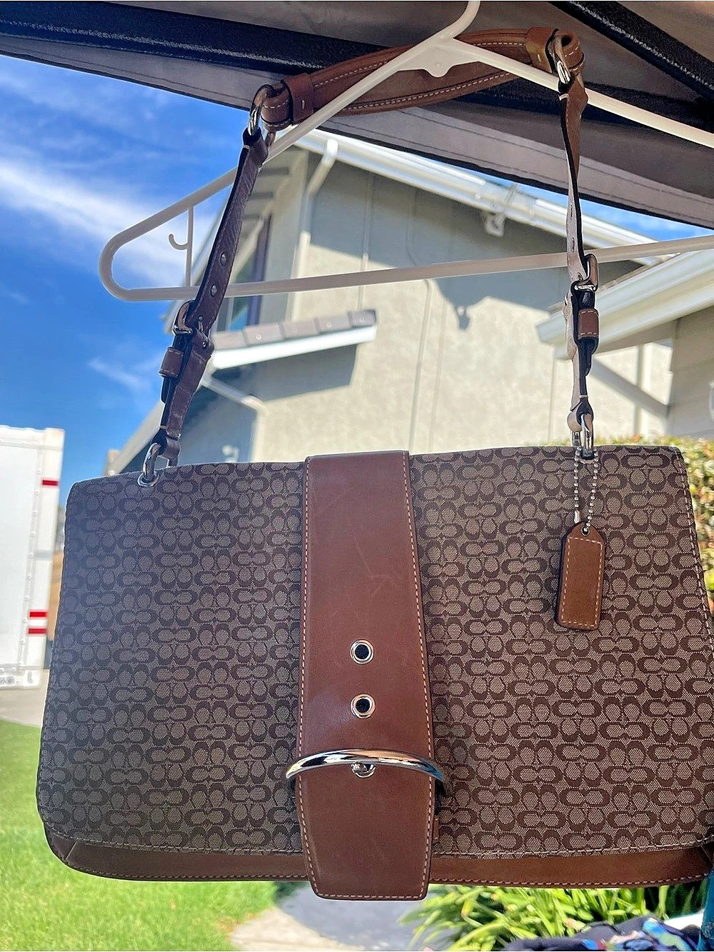 Coach Soho Signature Flap Shoulder Bag Brown